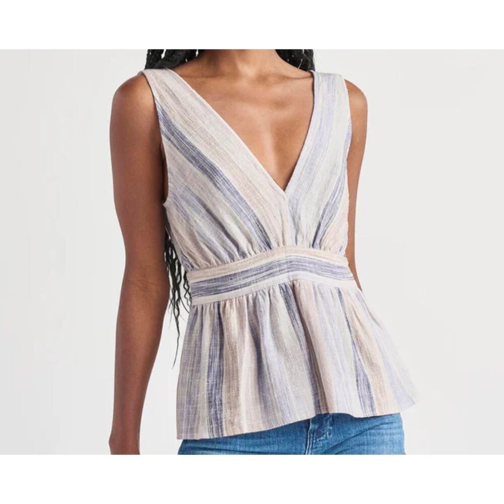 Splendid Linen Jade V-Neck Tank Ceramic Stripe XL